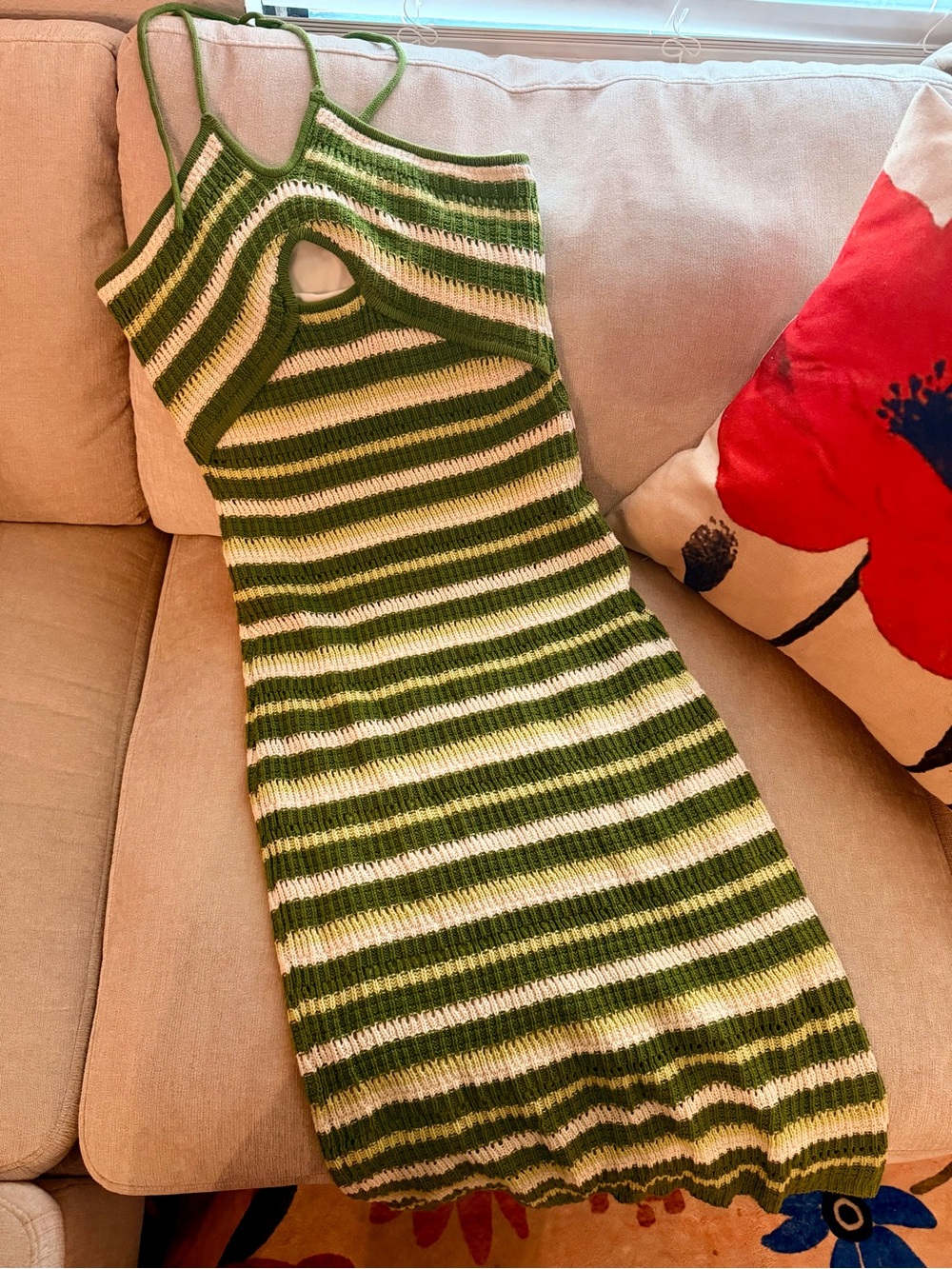 Fabulous ✨💕 Green and Cream Striped Knit One-Piece Dress
